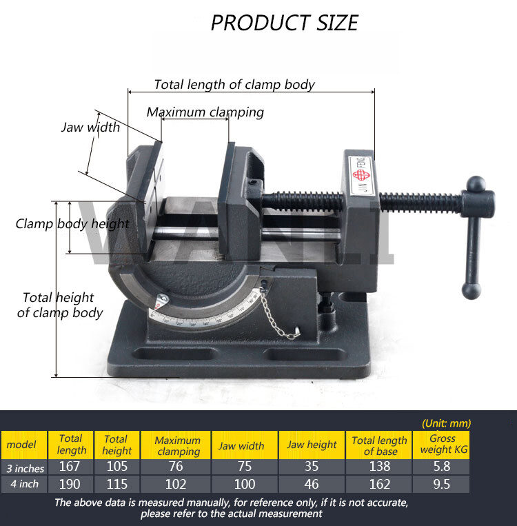 3"/4" Precision Milling Machine Vise Tilting Guide Rod Angle Flat-nose Pliers