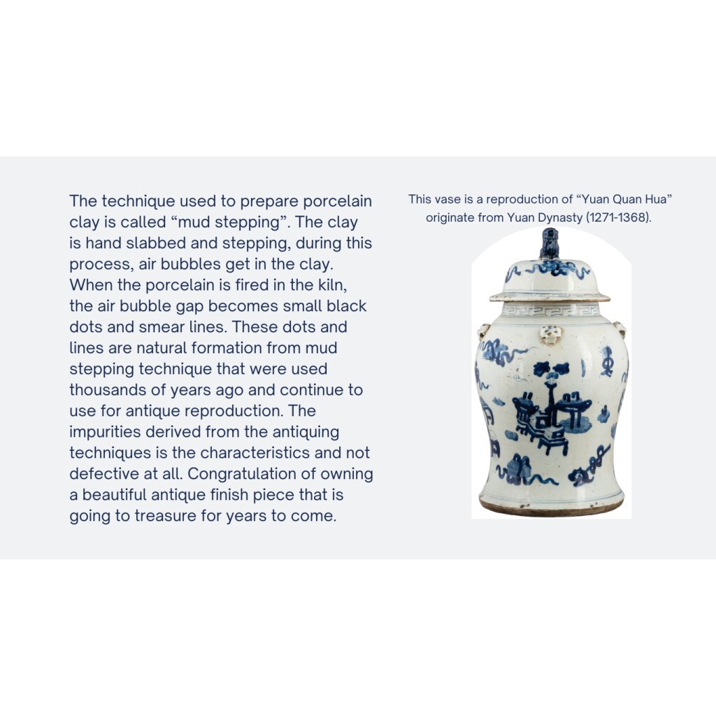 Chinese oriental porcelain blue & white GARDEN SCENE GINGER JAR FOO DOG 18.75"