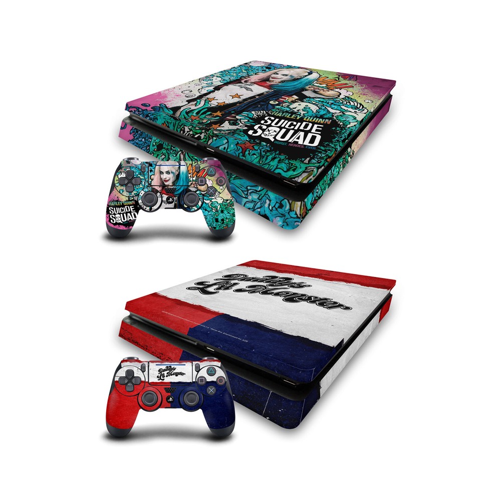 SUICIDE SQUAD 2016 GRAPHICS VINYL SKIN DECAL FOR PS4 SLIM CONSOLE & CONTROLLER