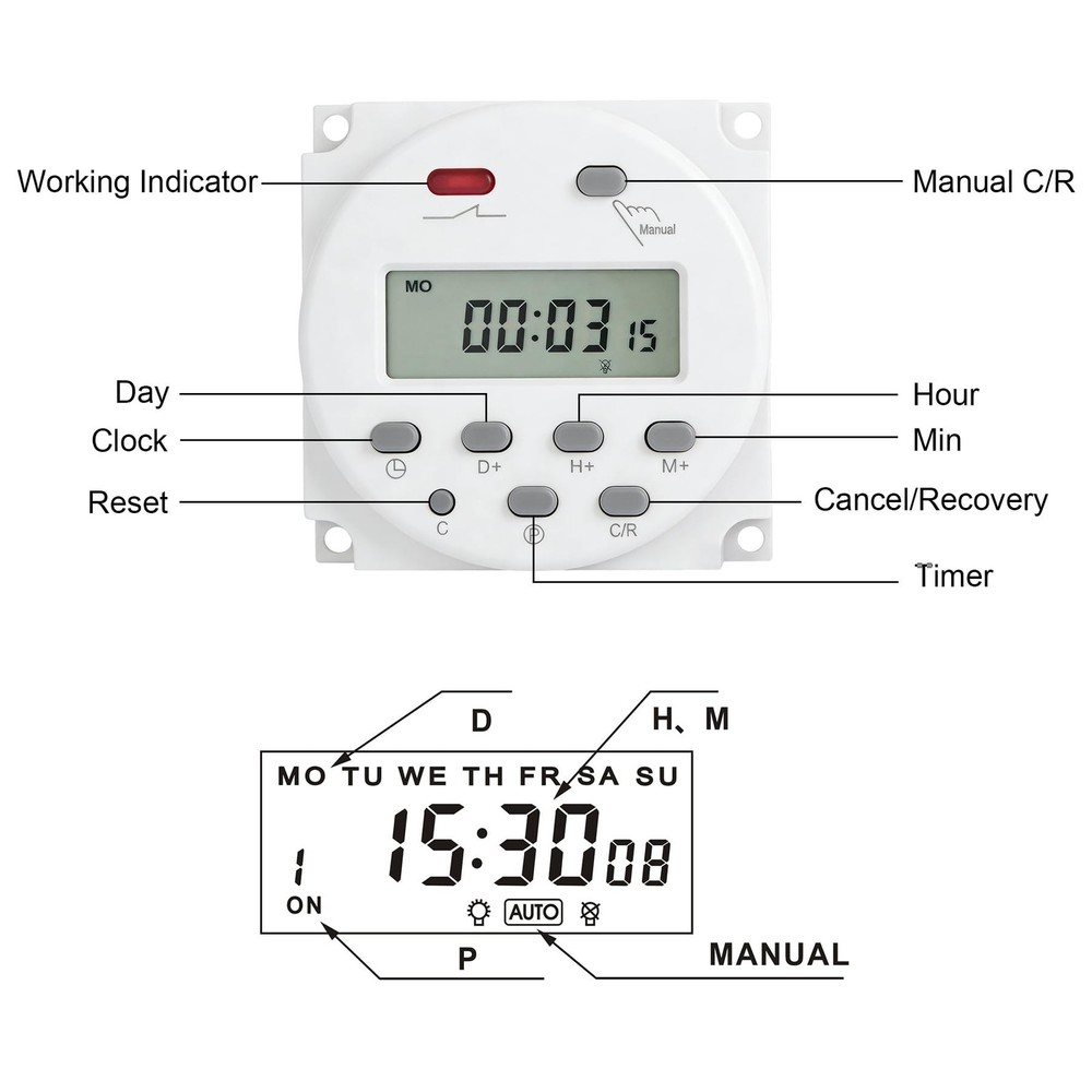 Timer Switch, CN101A, DC/AC 12V 16Amp, Digital LCD Power Programmable Timer T...
