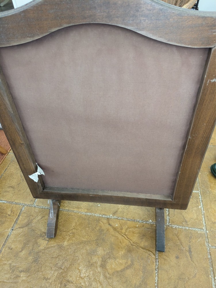 antique embroidered fireplace screen with beech tree 27'' by 30'' wood frame