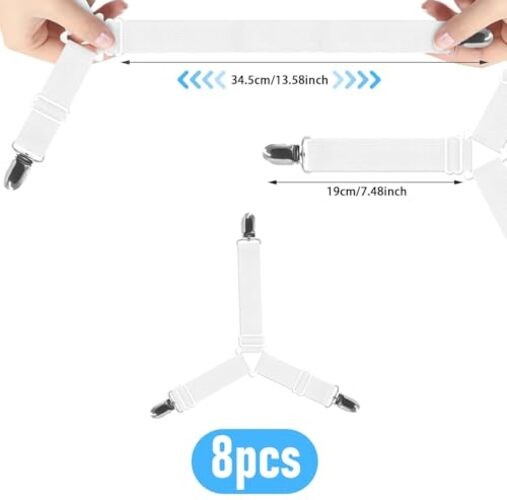 Bed Sheet Holder Straps, Adjustable Bed Sheet Straps Holders, Fitted 8 White