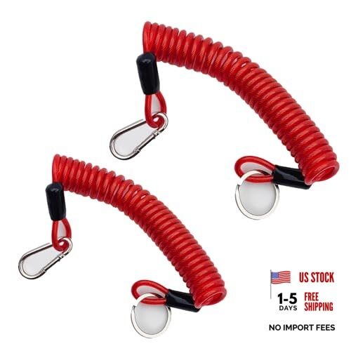 2Pcs Trailer Brake Away Cable, 6FT Trailer Breakaway Coiled Cable for 2Pcs Red