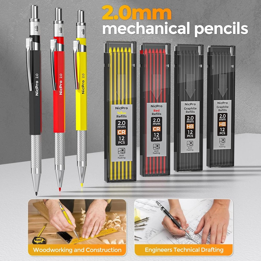 Nicpro 39 Pack Carpenter Pencils with Sharpener, Mechanical Carpenter Pencil Set
