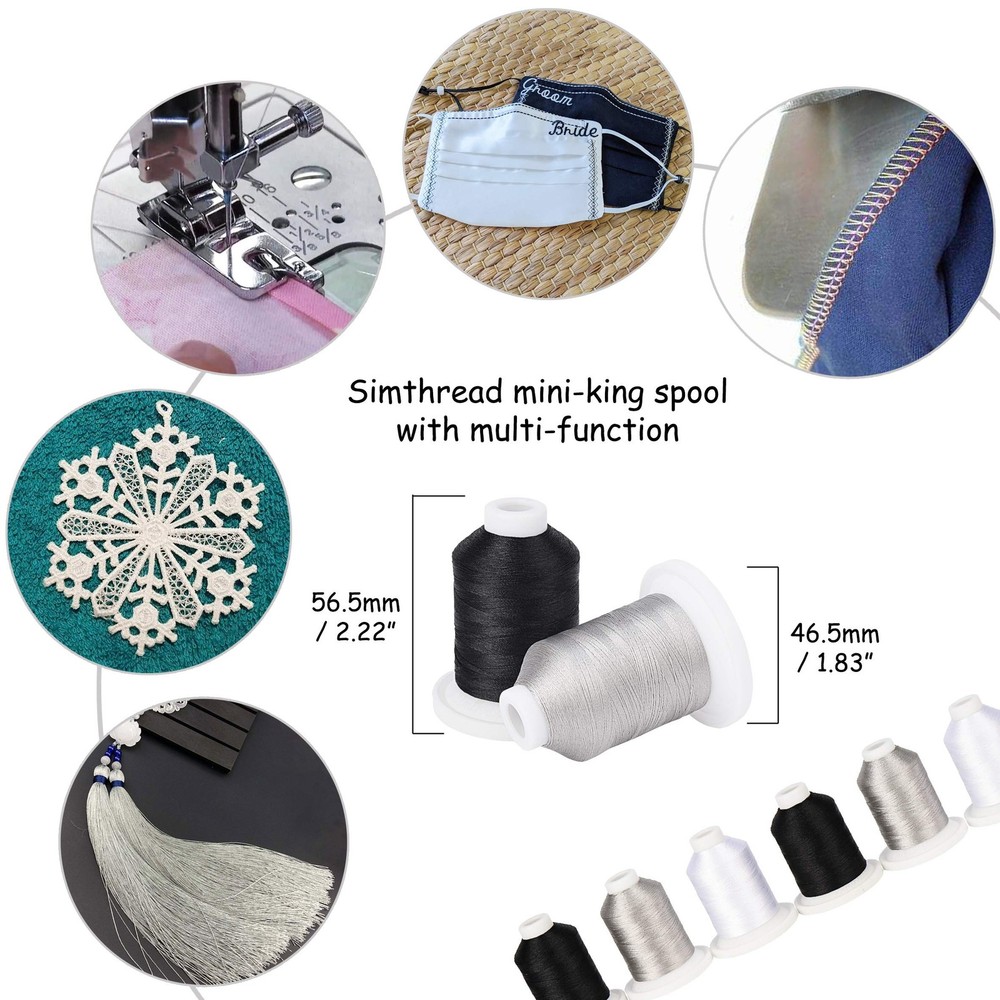 Embroidery Machine Thread Kit 800Y 21 Spools Black White Silver Grey