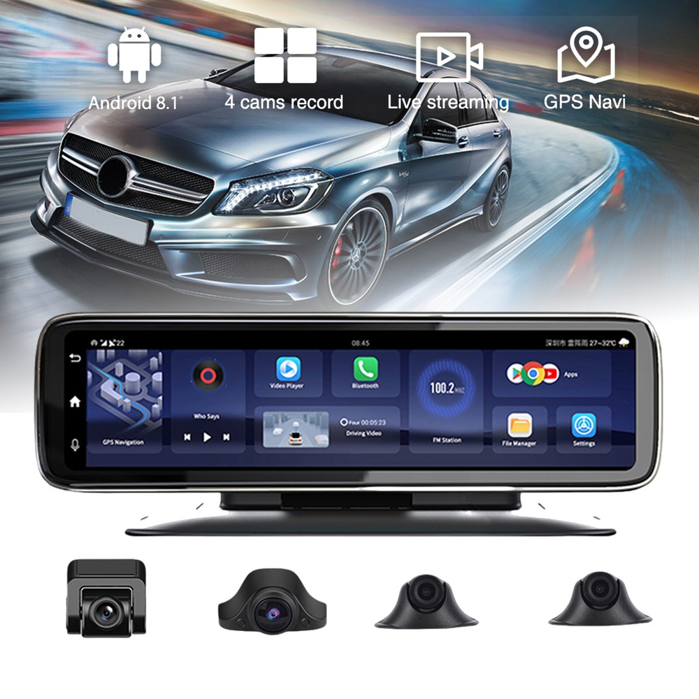 360° Panoramic 4CH Camera Car DVR Backup Mirror Dash Camera with GPS