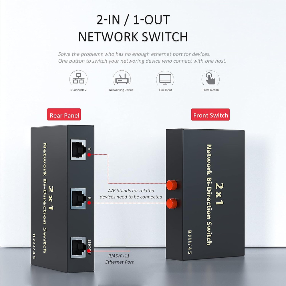 RJ45 Network Switch Selector 2X1 Ethernet RJ45 Network Switch Splitter Selector