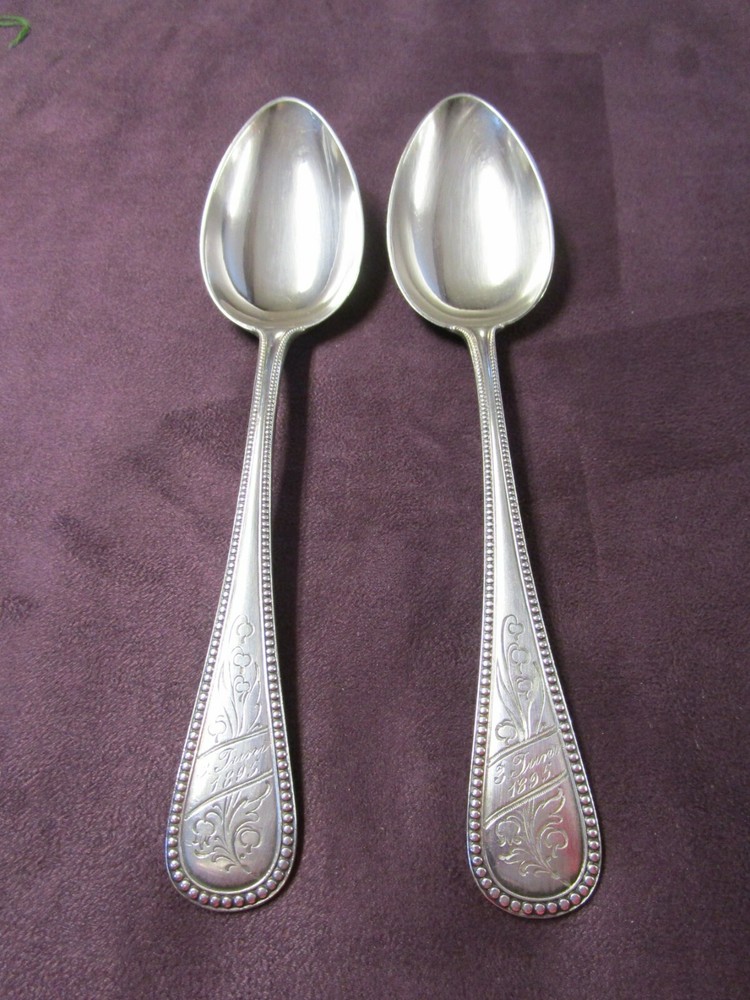 WMF 2 Fabulous Silverplate Serving Spoons Engraved 3 Juni 1895 German Beautiful!