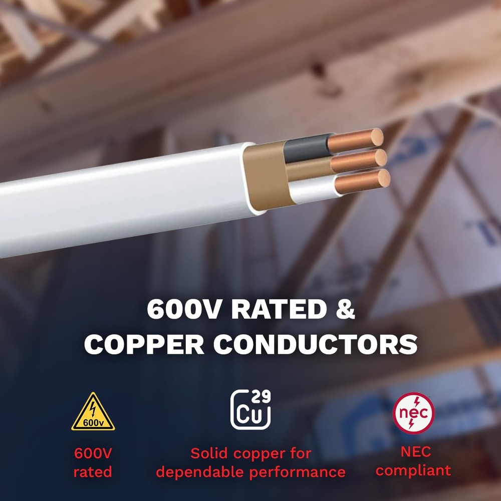 Solid Indoor Wire 14/2 W/G NMB Cable 50ft Coil - Copper Building Wire Cable S...