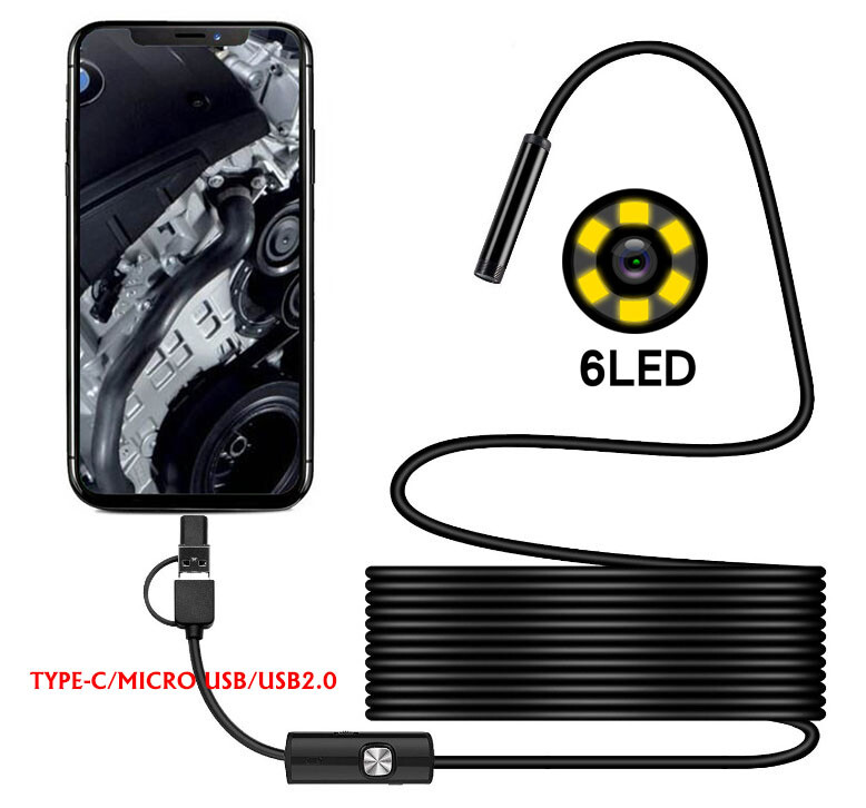 7mm Waterproof Micro USB Type C Endoscope Inspection Camera Cable For Android PC