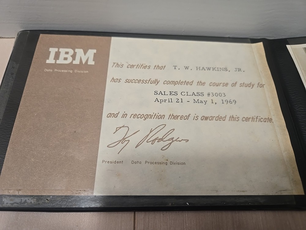 Vintage IBM 1969 Sales Class #3003 Certificate