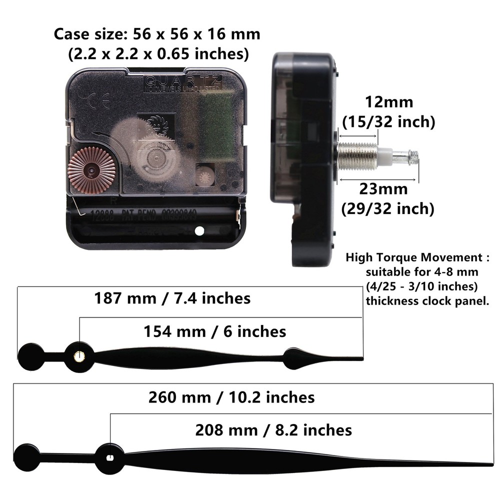 Versatile Quartz Clock Movement Kit - 10.2â€ Spade Hands for DIY Projects