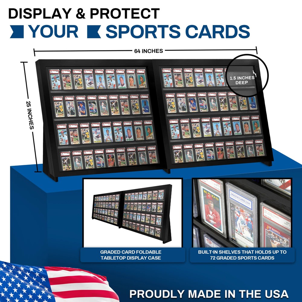 PENNZONI Baseball Graded Card Display Case - Full Tabletop Case W/ Standing Legs