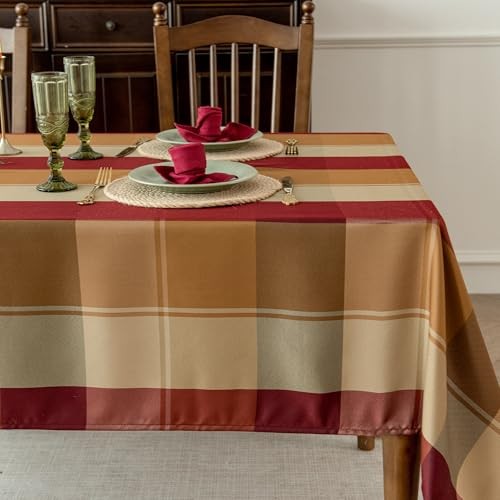 Rectangle Plaid Tablecloth, Waterproof Table 70" x 52" (Rectangular) Brown