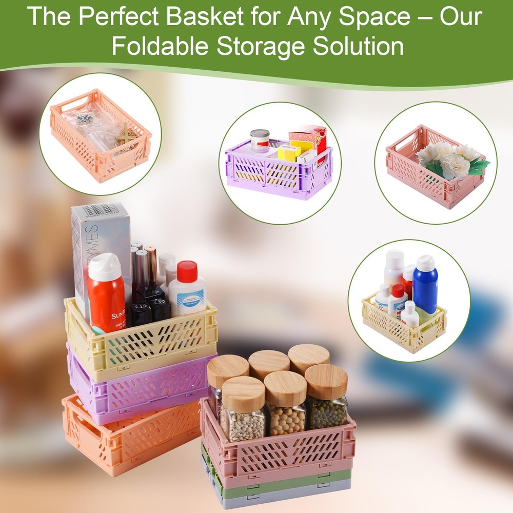 6-Pack Small Pastel Plastic Storage Baskets, Collapsible Crates for Organizing,