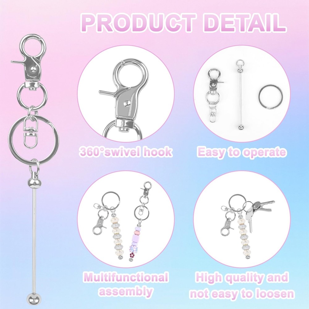 Resflyar 14 PCS Beadable Keychain Bars, DIY Silver Blank Beadable Keychains, ...