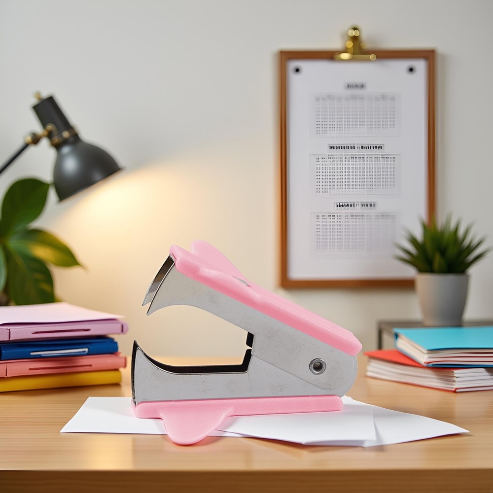 Pink Stapler Removal Tool Staple Puller Modern Plastic Remover Non-Slip Grip
