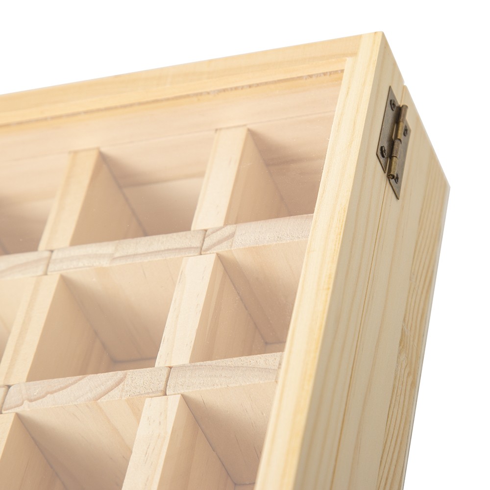 30-Grid Wooden Display Box for Crystals Rocks Minerals Collectibles Adjustable