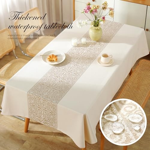 Linen Tablecloths for Rectangle Tables,About 102" x 55" (Rectangular) Beige Nel