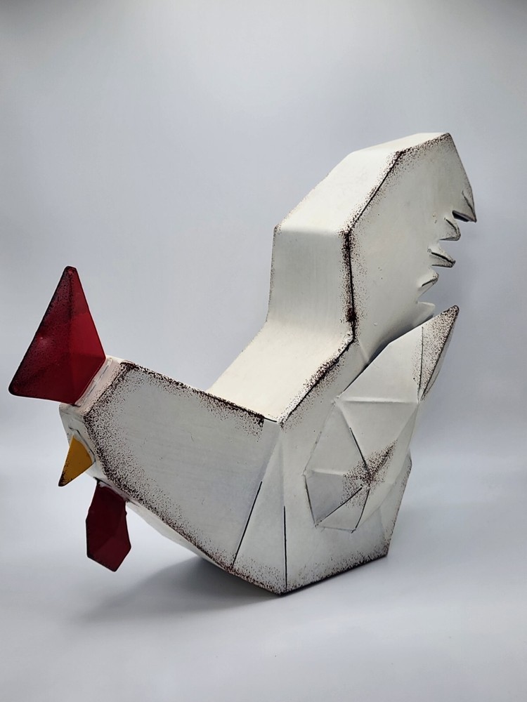 Polygonal Metal Chicken Decor Figure