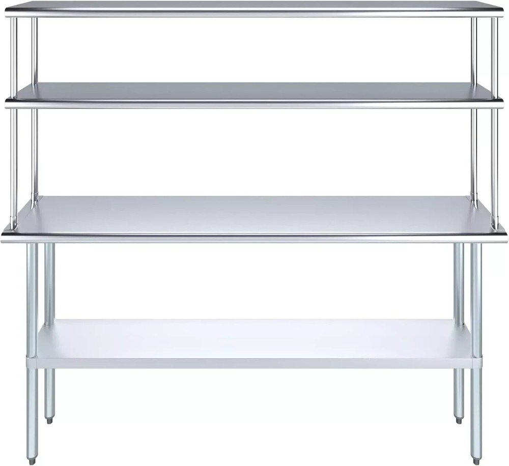 Kitchen Prep Stainless Steel Table w/ Double Overshelf, NSF Certified
