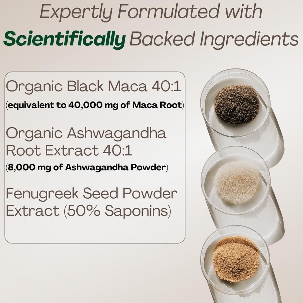 MACAPLUS+ Black Maca Root + Ashwagandha + Fenugreek - #1 Highest Potency...