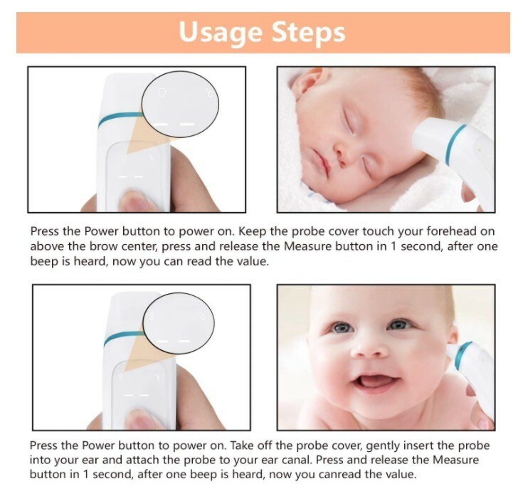 Non Contact Thermometer, forehead, ear readings, with Fever Alarm Function