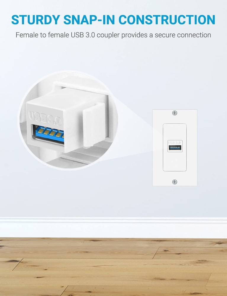 URWOOW USB 3.0 Keystone Jack Inserts (2 Pack) 2 Pack, White