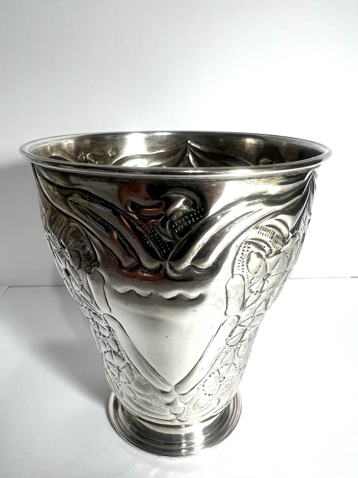 Vintage Silverplate Embossed Goblet Tumblers Vases - TWO’S COMPANY - 4” Tall