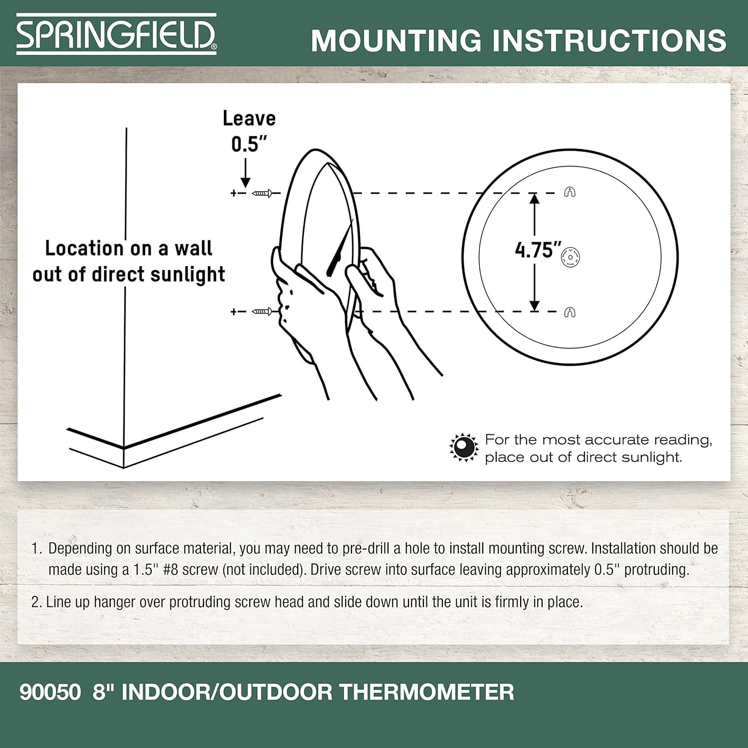 Springfield Indoor Outdoor Big and Bold Dial Thermometer, Wireless Thermometer w