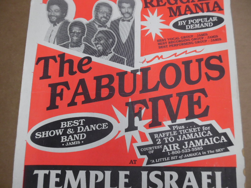 Vintage Fabulous Five Reggae Concert Poster Silver Spring MD Vintage Original