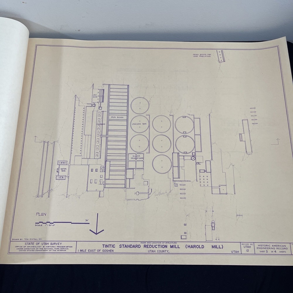 Eureka Utah Tintic Standard Reduction Mill Blueprint Plan Engineering Vtg Mining