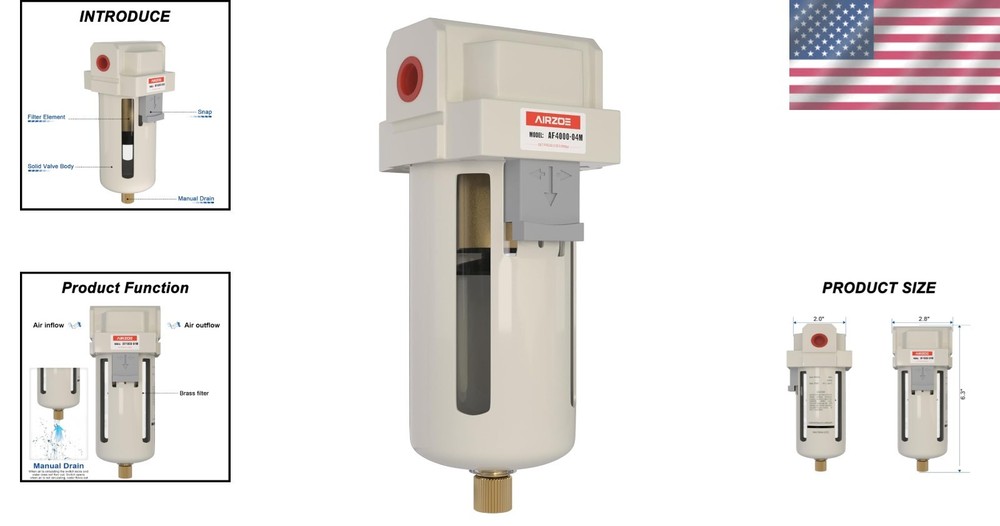 High-Performance 1/2" NPT Air Compressor Water Separator with Brass Filter
