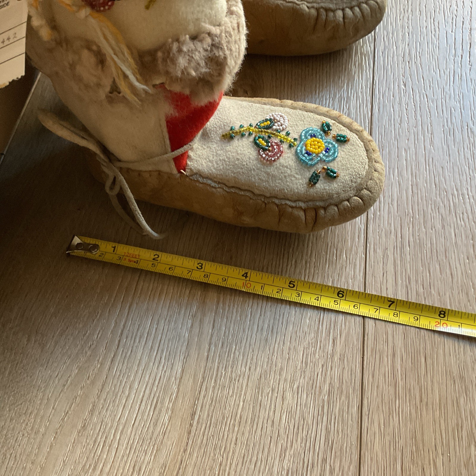 Vintage Nootka Child Beaded Mukluks Moccasin Boots Fur Trim Native American