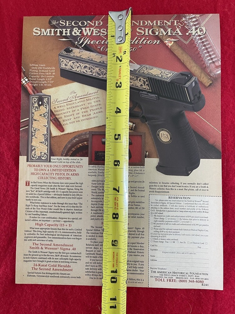 2nd Amendment Smith & Wesson Sigma .40 Commemorative 1995 Print Ad