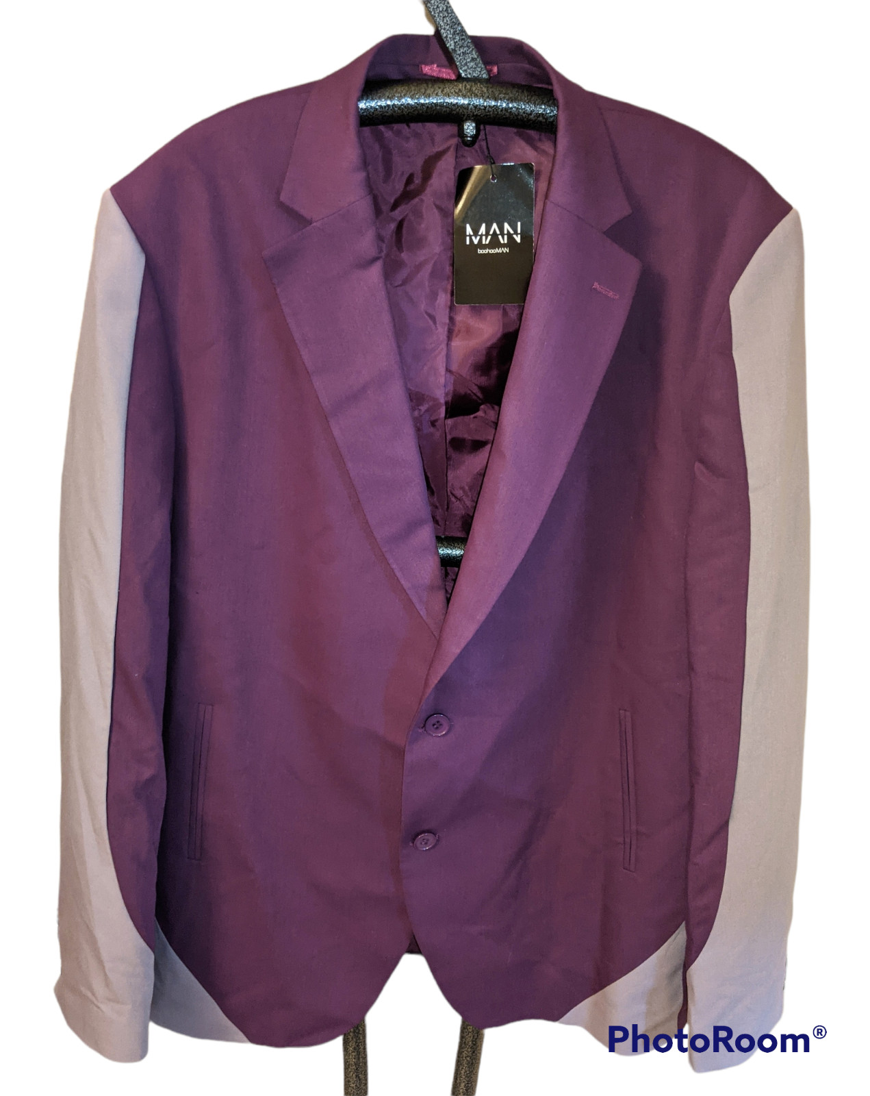 BoohooMAN Single Breasted Blazer Purple Contrast Relaxed Jacket Mens Sz 44 -NEW