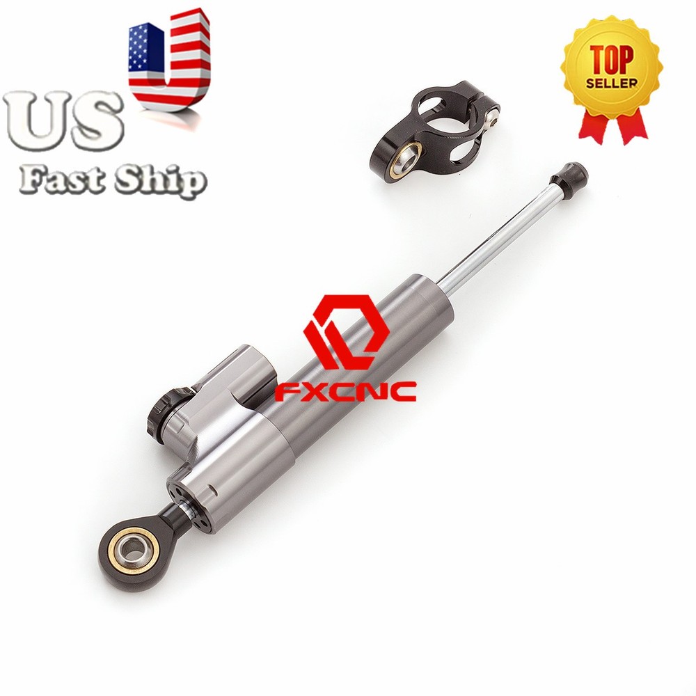 CNC Grey Universal Steering Damper Motorcycle Stabilizer Linear Reversed Control