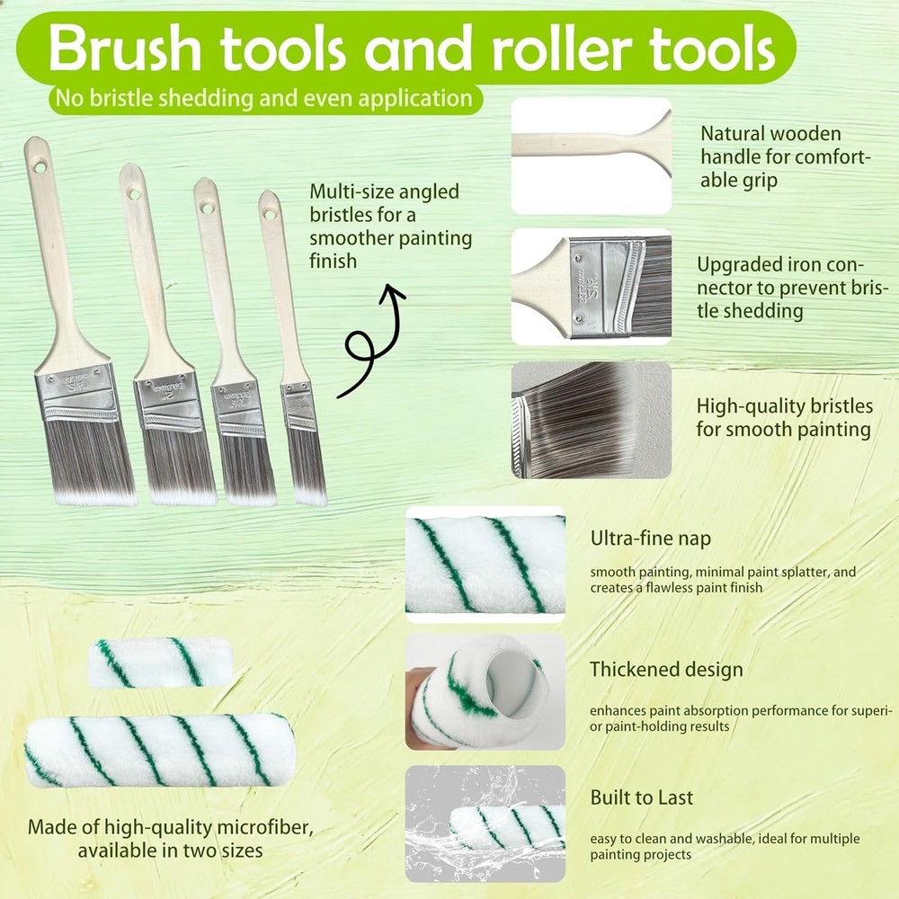 Paint Roller Kit with Extension Pole, 28 PCS Set, 2-4 Ft Pole, 4"9" Paint Roller