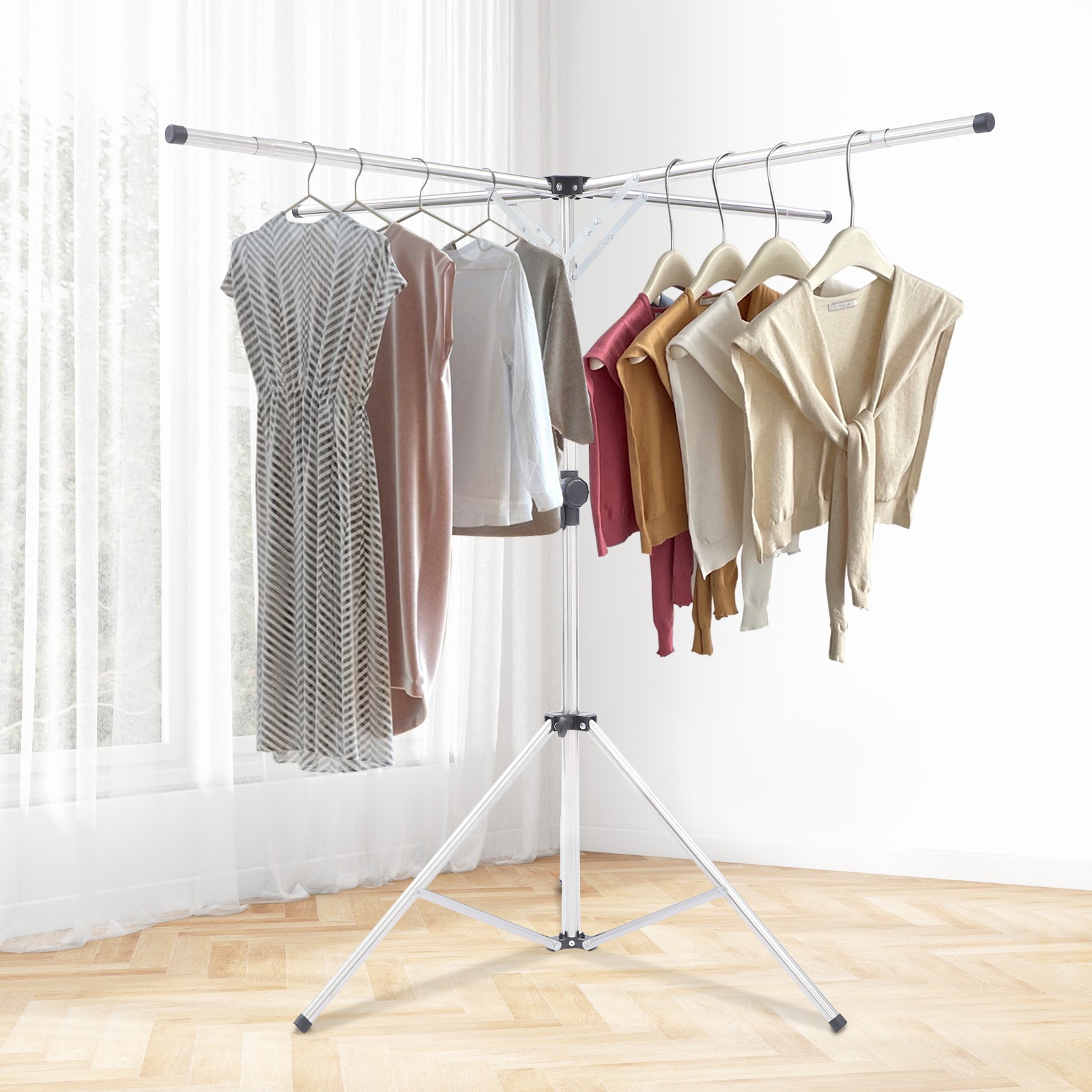 Folding Tripod Clothes Drying Rack Adjustable Clothes Rack X-Shaped Clothes Rack