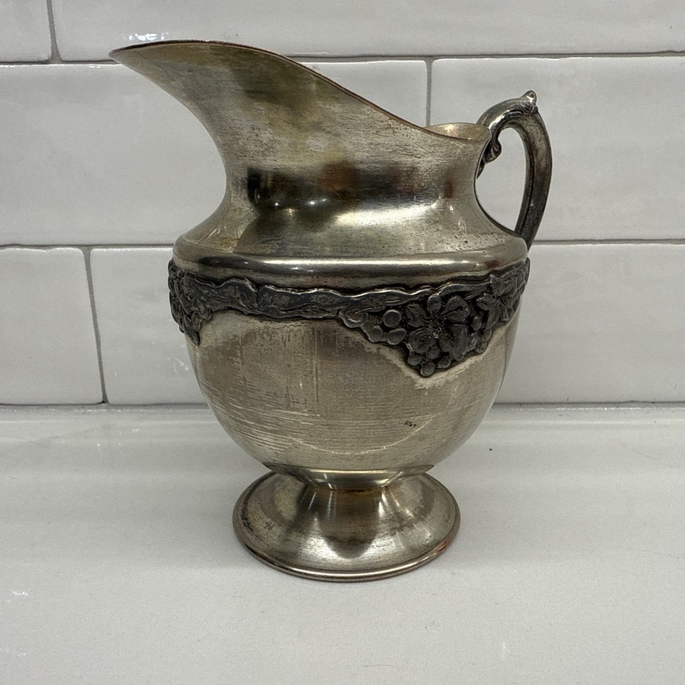 Vintage Silver On Copper Creamer Pitcher 4.5”