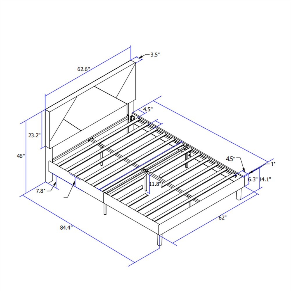Queen Size Bed Frame Upholstered Platform Bed Frame w/ Upholstered Headboard US