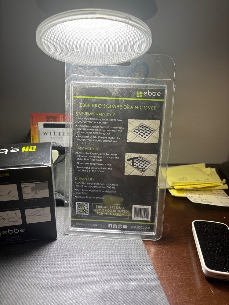 Ebbe E4400 Drain Riser with Plug + Ebbe Pro E4404 Square Drain Cover Brushed Nic