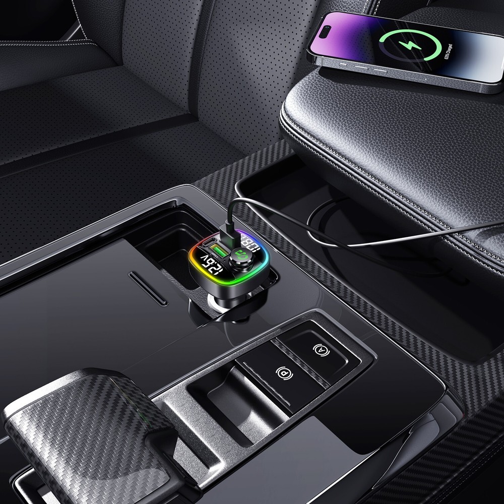 USB PD Charger w/ AUX&Hands-Free Function FastCharge Car Wireless FM Transmitter