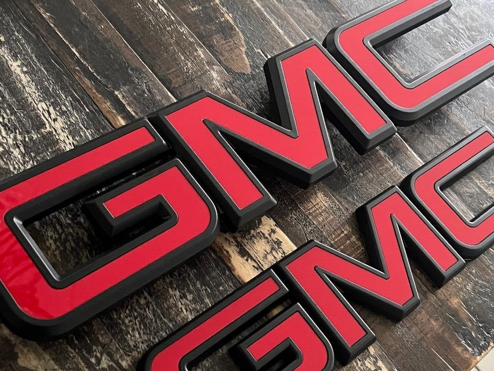 14-19 GMC Sierra Front Grille & Tailgate Letter Replace Logo Emblem Black & Red