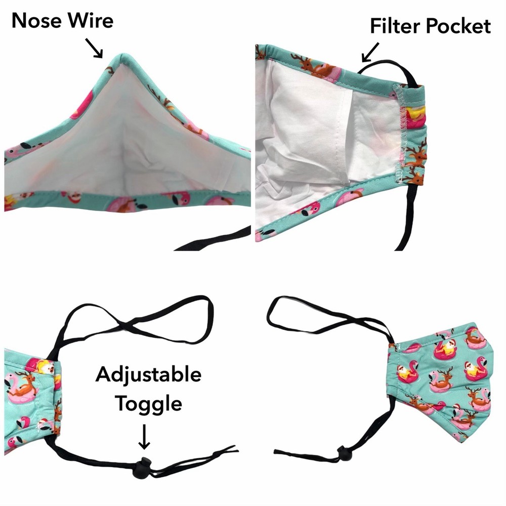 Adjustable Over Head Face Mask, Nose Wire, Filter Pocket, Camouflage, Patterned