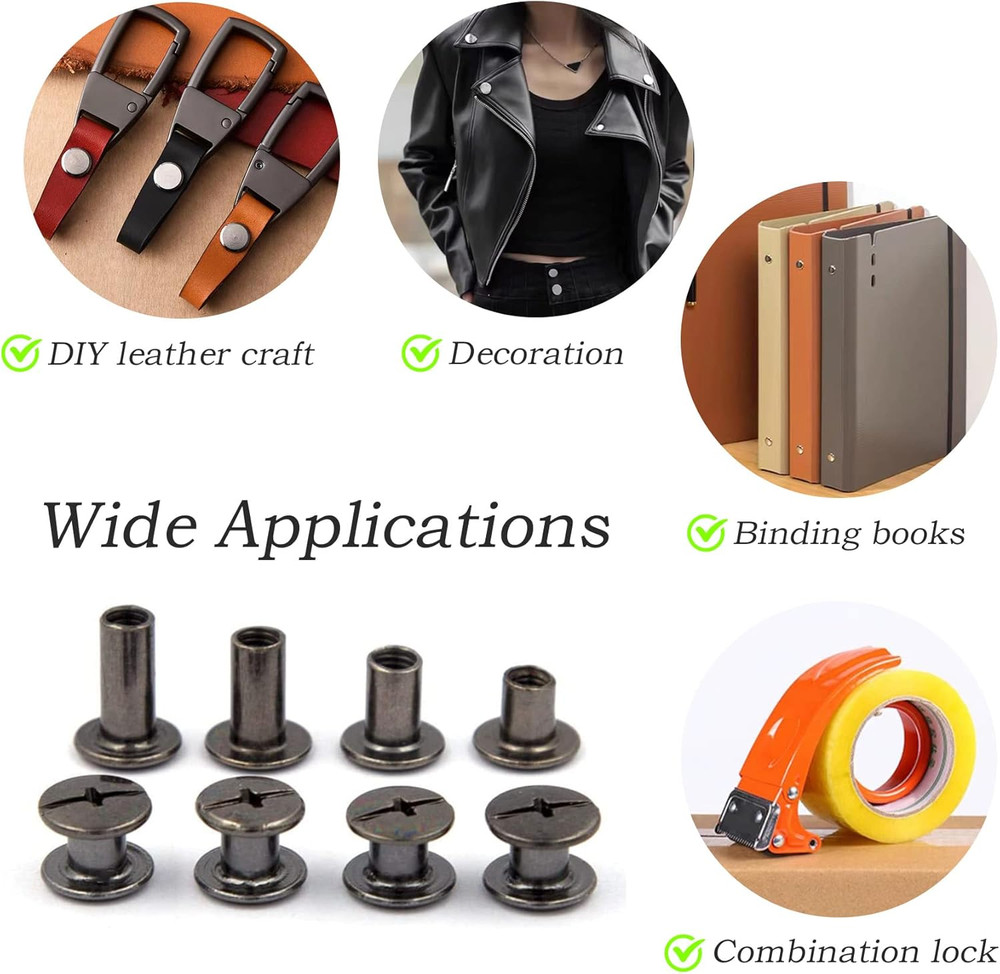 Alloypro 75 Sets Chicago Screws Assorted Kit 3 Sizes Gun Meta Leather Rivets