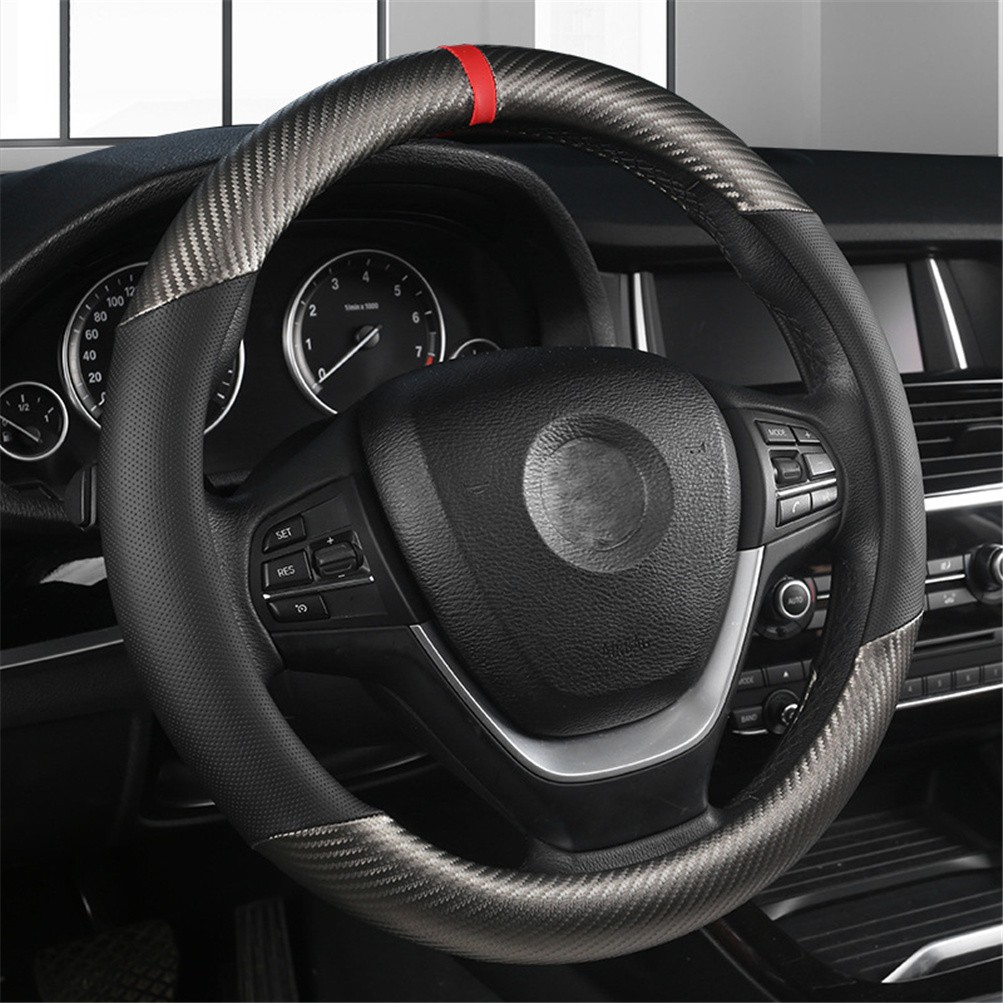 15" Car Steering Wheel Cover Carbon Leather For Honda Civic / Accord / CR-V CRV