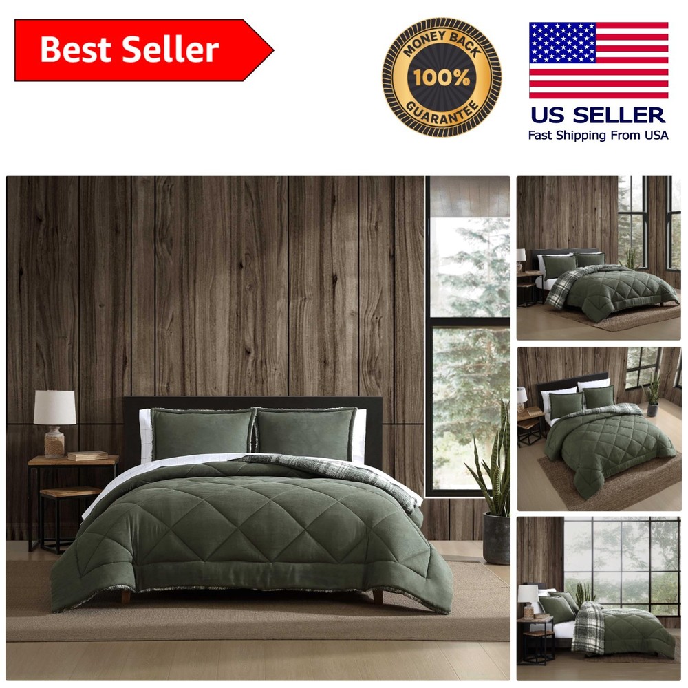 Queen 3-Piece Microsuede Comforter Set with Plush Faux Shearling Reverse
