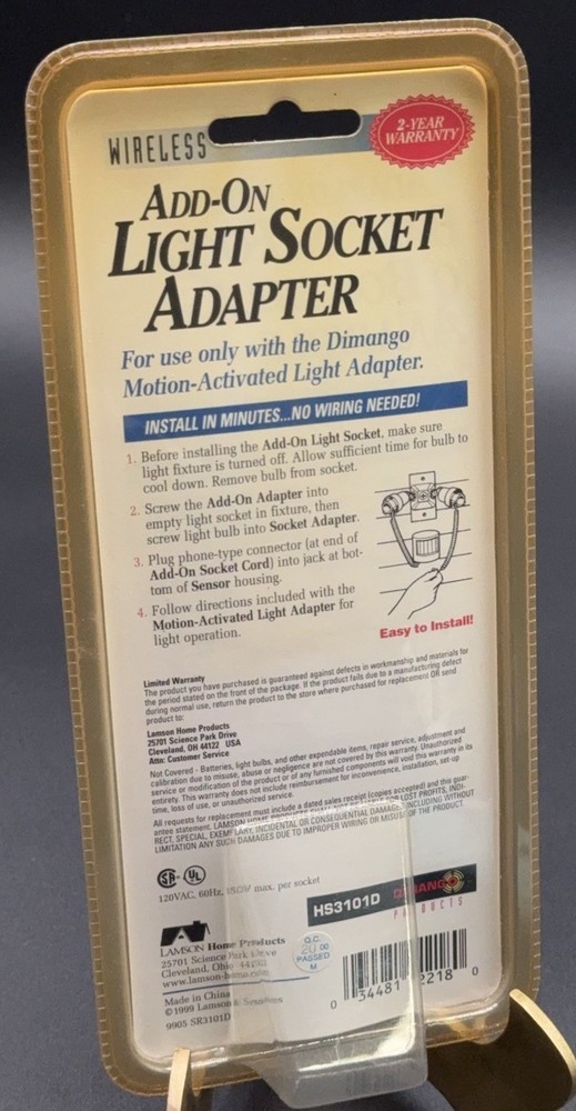 DIMANGO Add-On Light Socket Adapter HS3101D Motion-Activated Security New Sealed