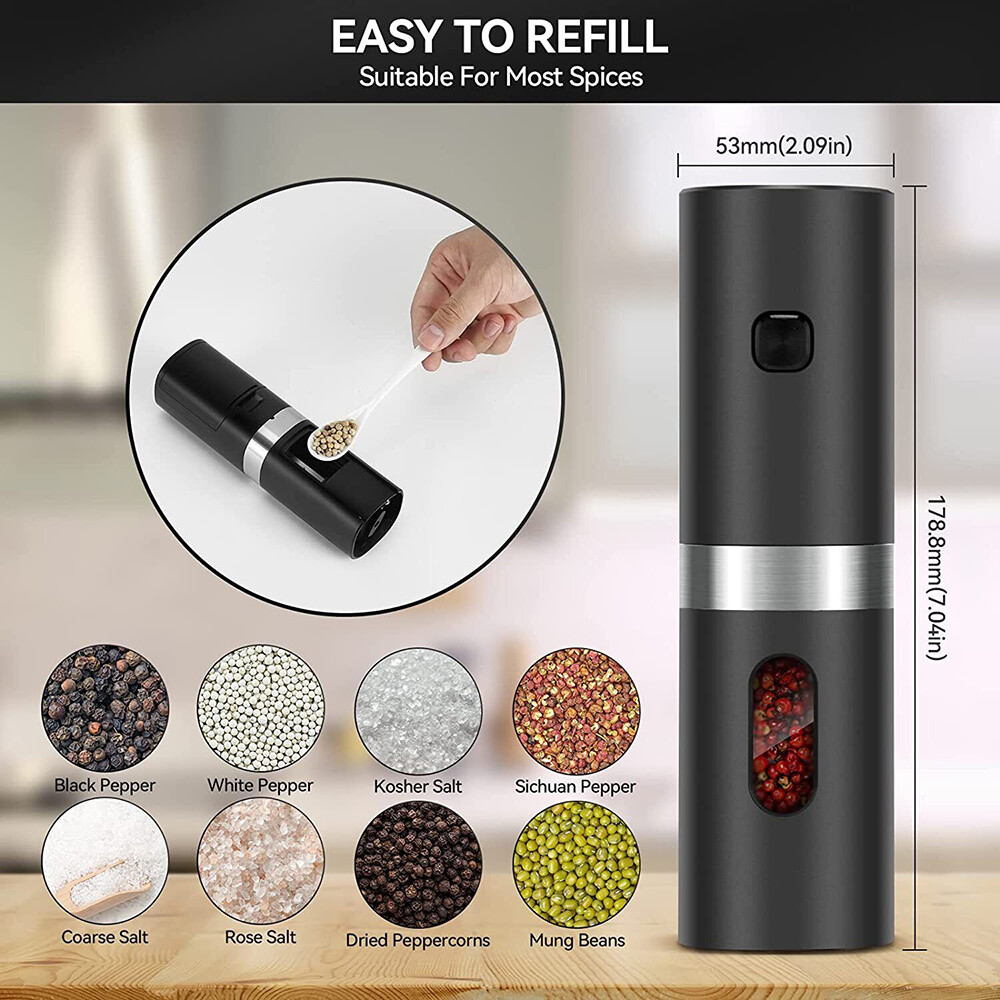 Automatic Electric Salt and Pepper Grinder Set - Rechargeable with LED Light